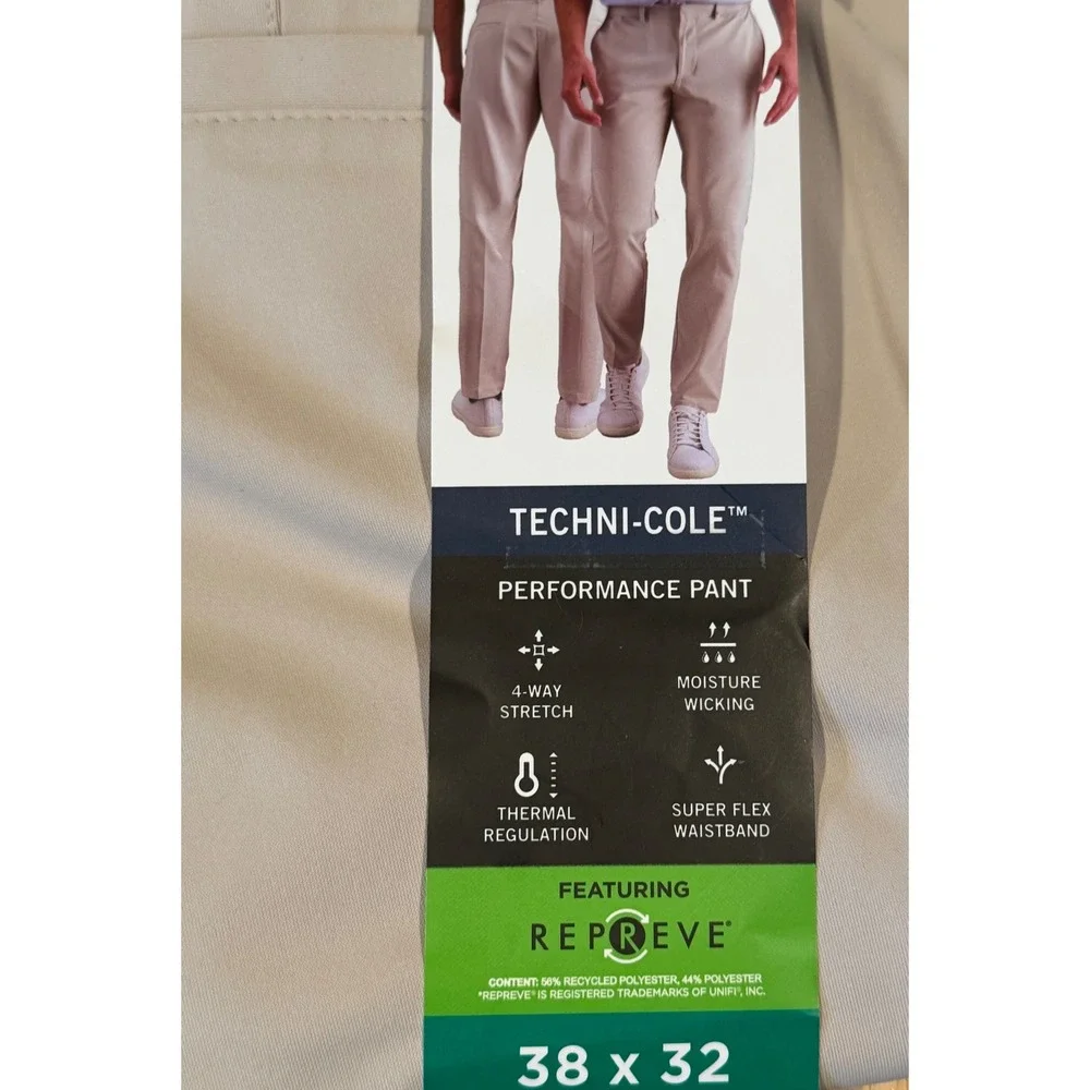 NWT Kenneth Cole Reaction Techni-Cole Performance Pant Tan Modern Fit 38x32 Golf